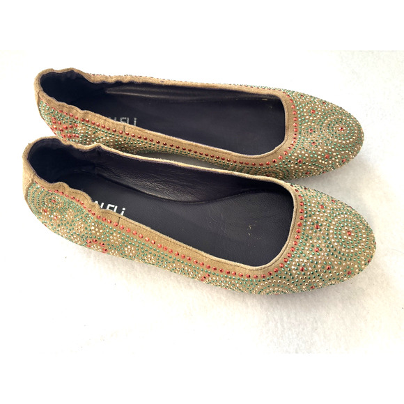 Vaneli Embellished Ballet Flats Beaded‎ Sparkle Slip-On Gold Red Green Size 6M - Picture 1 of 8